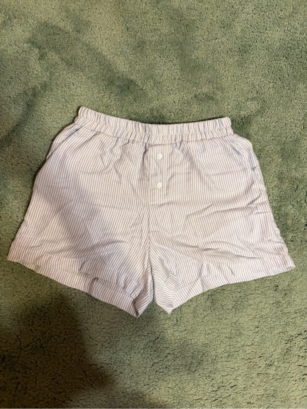 Women's Striped Elastic-Waist Relaxed Shorts - White/Light Blue